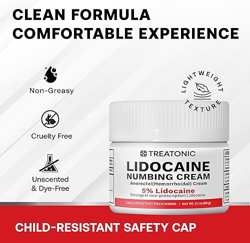 Miniatura 7 de Crema anestésica tópica al 5% de lidocaína Crema anestésica tópica de máxima fuerza para aliviar el dolor, picazón, ardor, dolor, hemorroides,