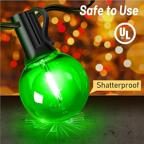 Miniatura 6 de KNONEW Guirnalda de luces LED de Navidad de 33 pies para exteriores, 15 bombillas rojas y verdes G40, impermeables, inastillables, luz colgante para