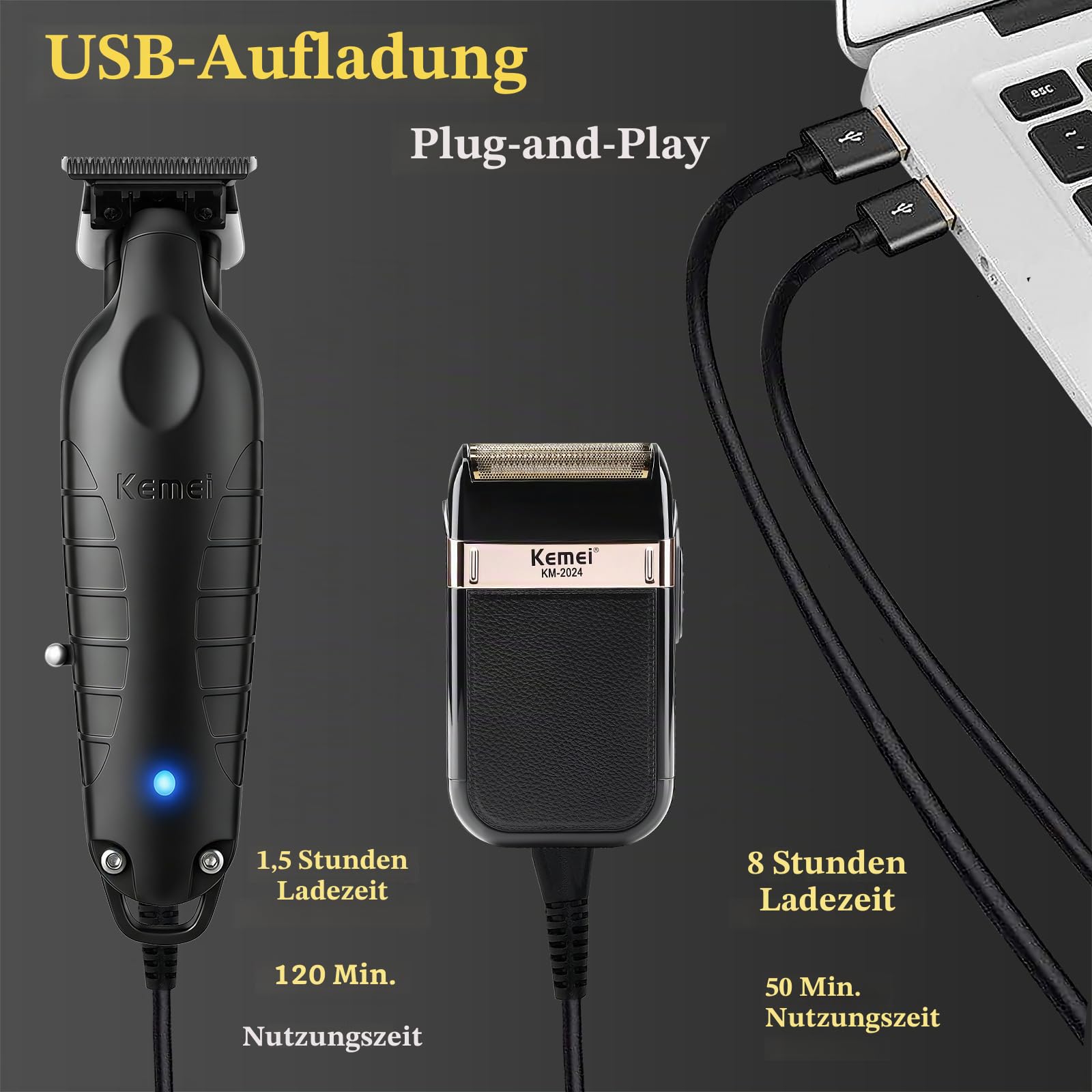 KEMEI 2 in 1 Haartrimmer & Folienrasierer Set fur Manner | Kabelloser T Blade Bart Trimmer und Rasierer Herren Elektrisch, Professionelle Konturen, USB Aufladung, 2024+PG2299