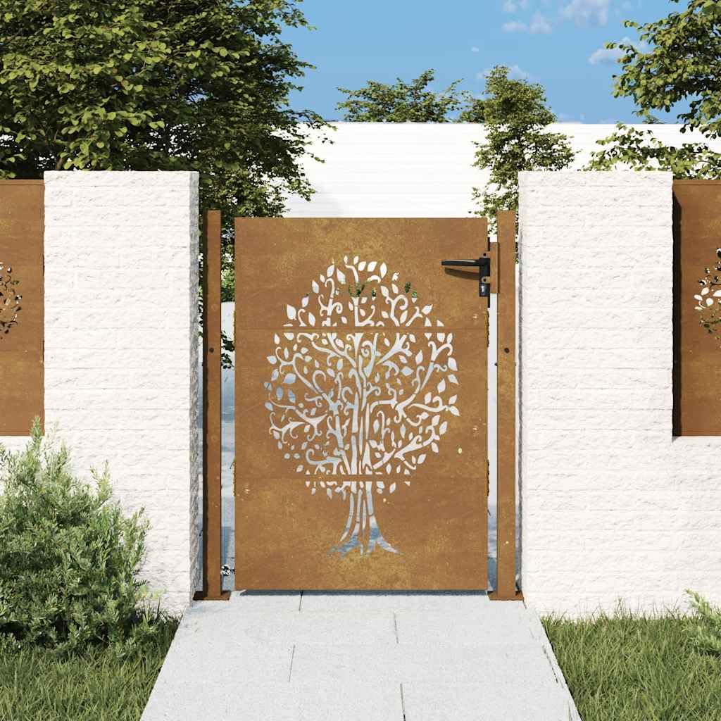 vidaXL Portail de Jardin, Portillon de Patio, Barrière de Sécurité, Porte d'Extérieure Terrasse, 100x150 cm Acier Corten Conception de l'arbre