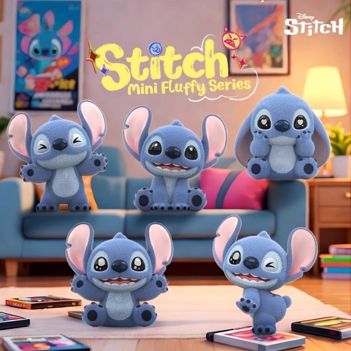 MINISO Disney Stitch Blind Bag, 1 Pack (3 Mini Flocked Figures Inside), 2'' Kawaii Blind Box Collectible Toys, Cute Friendship Gift for Girls Boys Girlfriend
