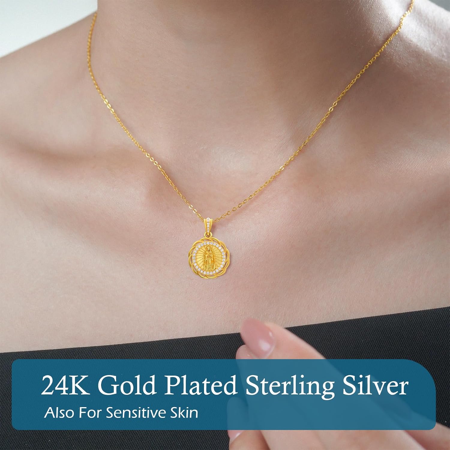 Virgin Mary Necklace for Women 925 Sterling Silver Mother Mary Necklace Catholic Gifts - Image 3