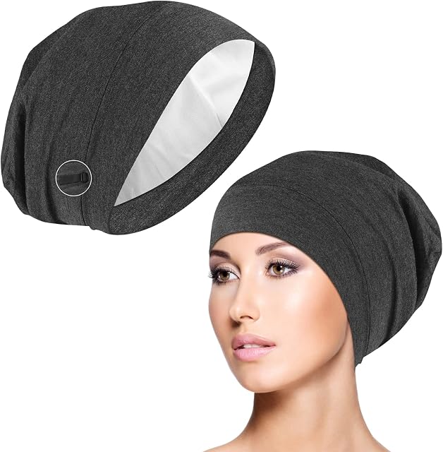 WLLHYF Silk Bonnet Sleep Cap Soft Hair Wrap Cover Satin Lined Beanie Adjustable Turban hat Nurse Cap Bonnet for Medium Curly Frizzy Hair Chemotherapy hat for Women and Men