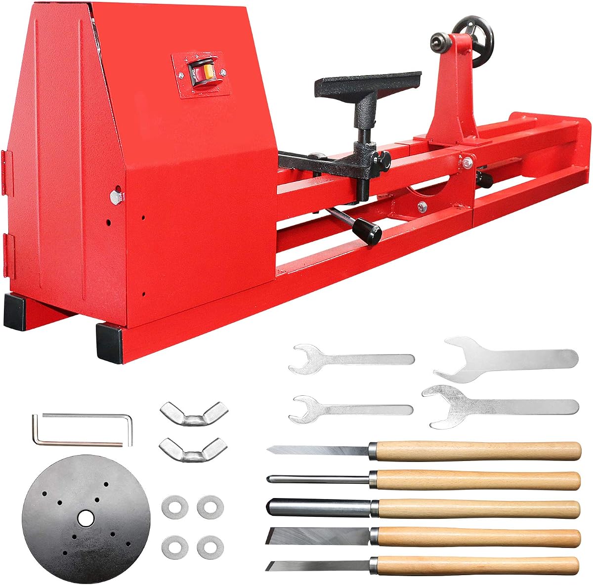 Torno para madera de 14" x 40", torno eléctrico para torneado de madera ajustable de 4 velocidades | 810/1180/1700/2480RPM, Mini torno de madera de mesa con 5 cinceles para carpintería