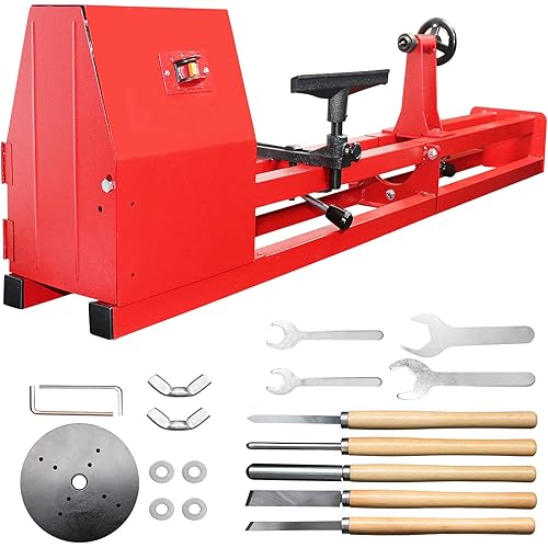 Wood Lathe 14" x 40", Power Wood Turning Lathe Adjustable 4 Speed 810/1180/1700/2480RPM, Benchtop Mini Wood Lathe with 5 Chisels for Woodworking