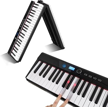 Coolmusic Folding Piano Keyboard 88 Keys, Portable Electric Keyboard with MIDI, Full Size Digital Piano, Wood Grain, Semi-Weighted, Rechargeable, with Storage Bag for Beginner