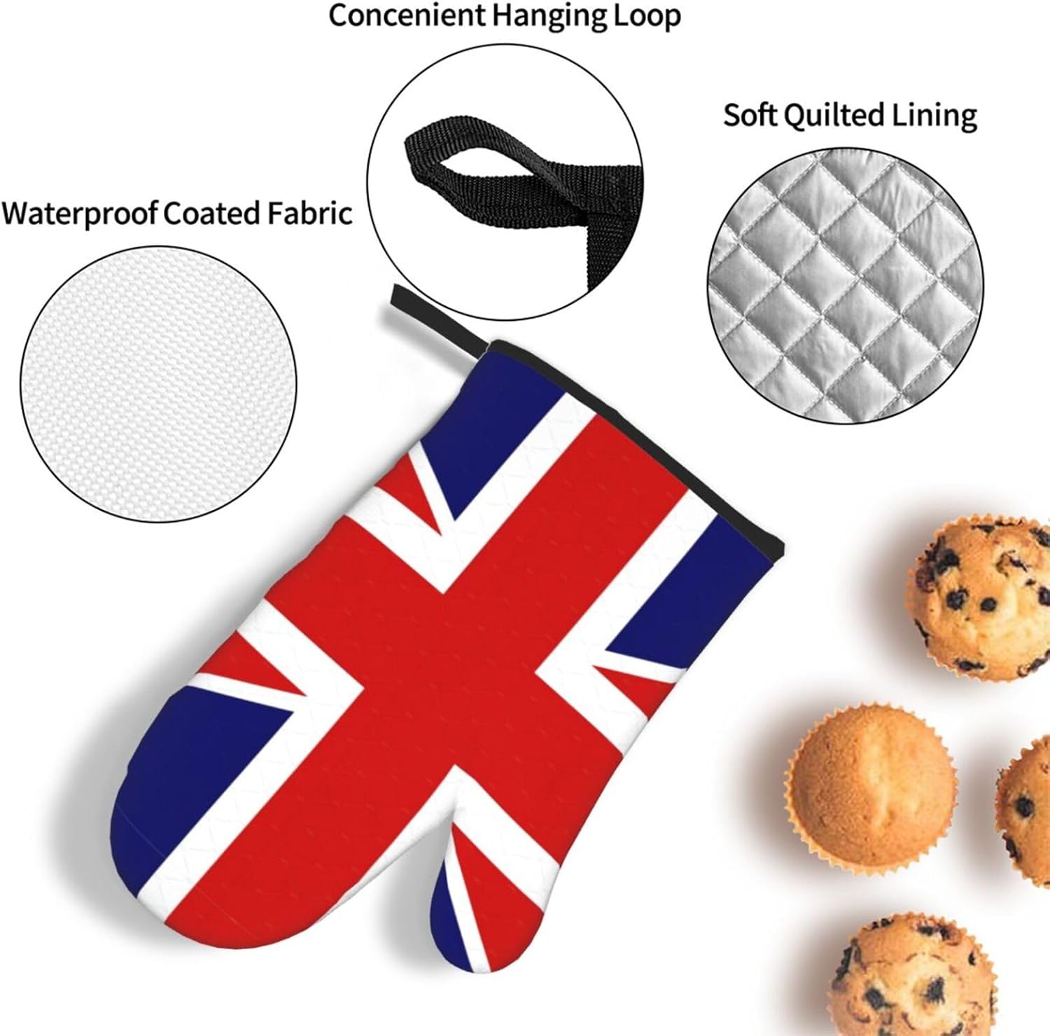 English Flag Print Heat Resistant Microwave Gloves, Used for Baking, Cooking, and Fashion Kitchen Essentials