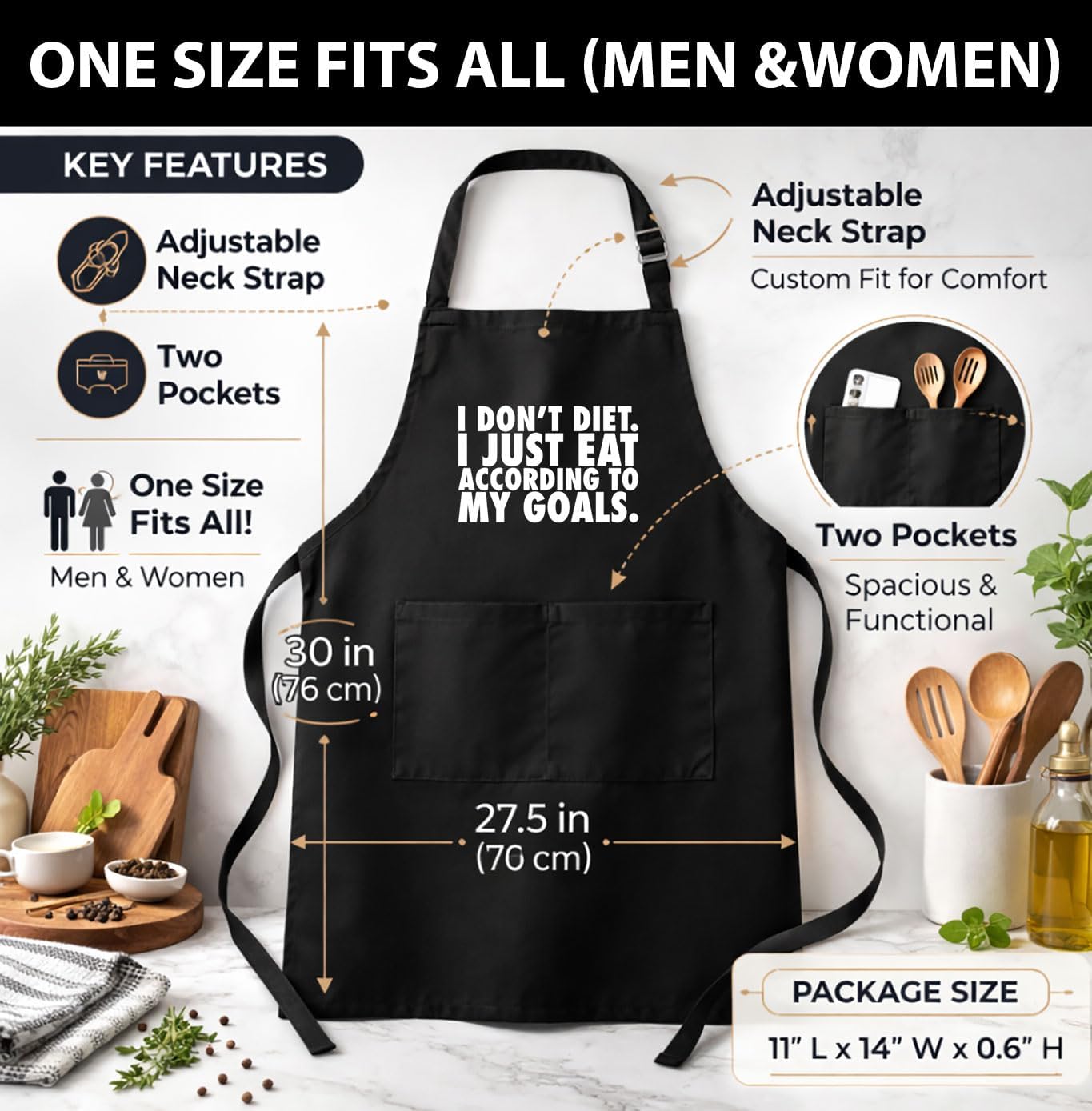 Fitness Apron, Eat According To Goals Quote, Novelty Cooking Bib, Humor Present For Gym Lover Foodie image 2