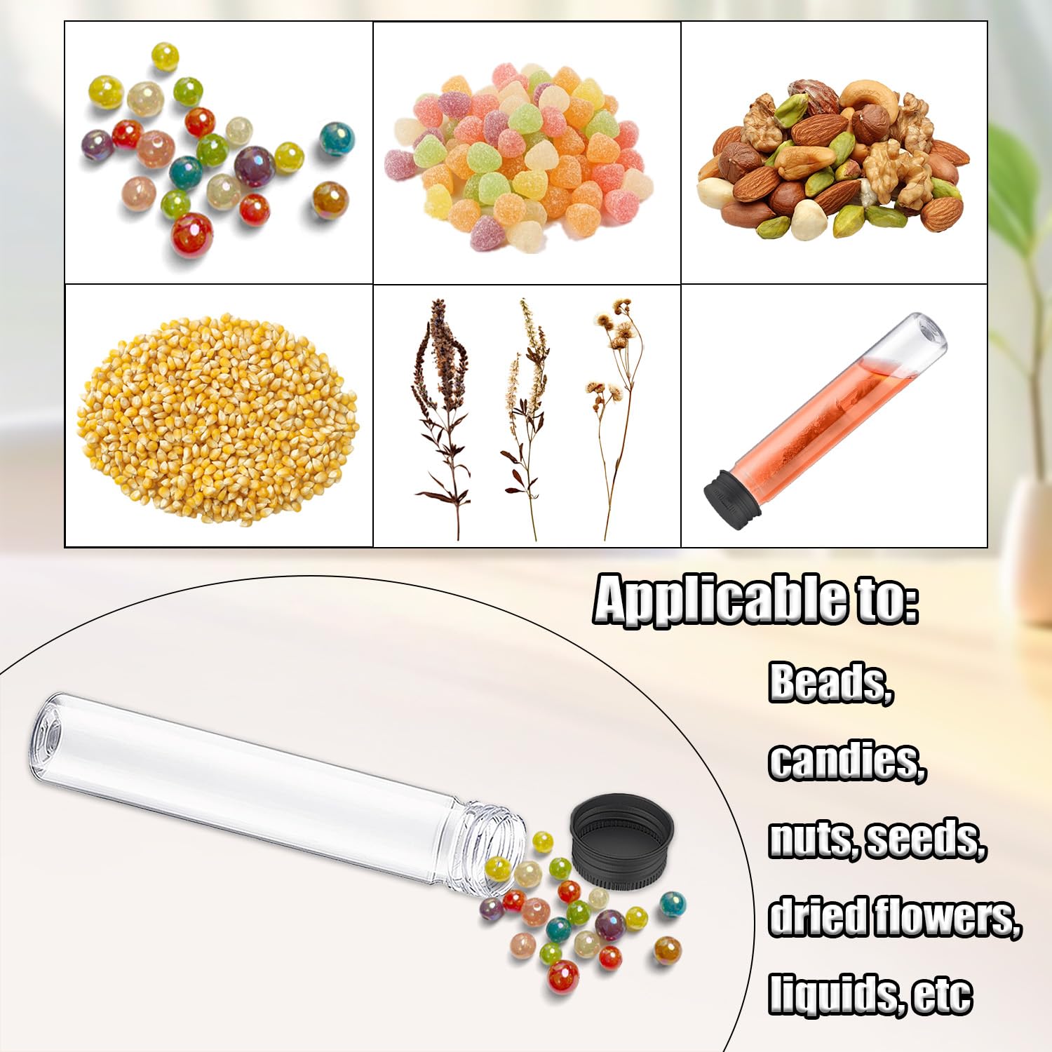 Test Tube, 36 Pack 3.7 Oz Plastic Test Tubes Plastic Tubes with Caps Clear Plastic Test Tubes, Plastic Tubes for Storage Clear Test Tubes with Lids for Bath Salt, Candy, Party, Plants (Black)