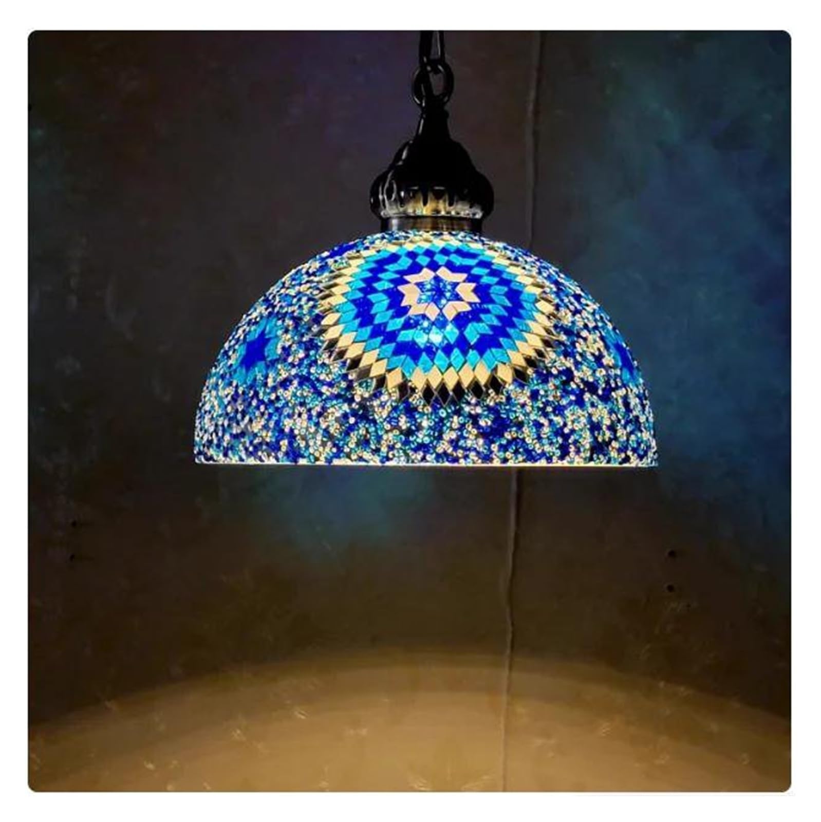 Lustre en verre artisanal bleu 30cm luminaire oriental pour hotel