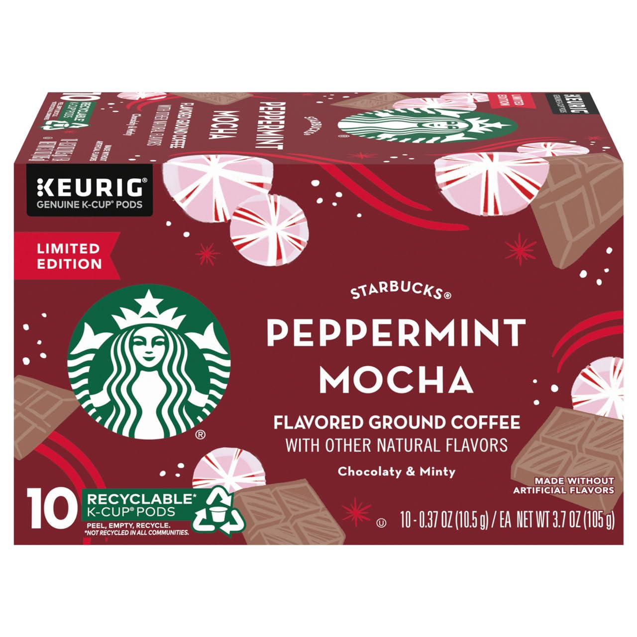 Starbucks K-Cup Coffee Pods, Peppermint Mocha Flavored, 10 Count