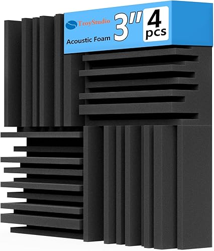 TroyStudio Paneles de espuma acústica gruesos, 12 x 12 x 3 pulgadas, 4 piezas de espumas absorbentes de sonido de banda ancha, azulejos acolchados