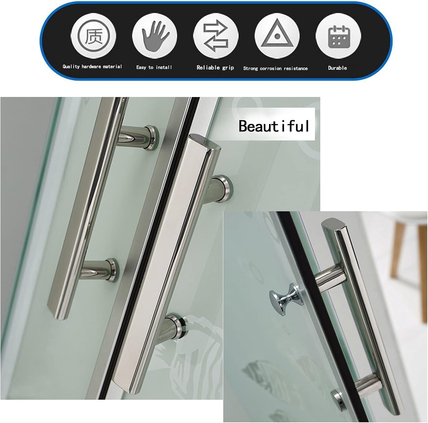 Premium Aluminum Alloy Shower Glass Door Handle Replacement | 300mm Pull Push Barn Knob Button for Bathroom Enclosure | Durable Towel Bar Accessory (440mm)