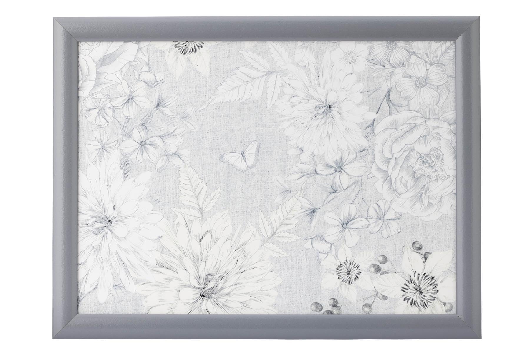 Maison & White Classic Floral & Butterfly Grey Lap Tray | M&W | Dinner Serving Tray for Snacks & Drinks | Cushioned Laptray | Bean Bag Padded Gift | Nature