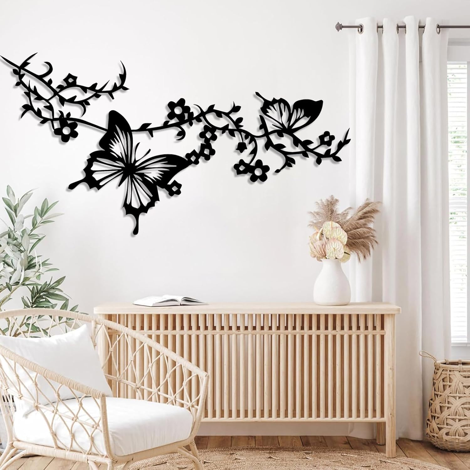 Flower Butterfly Metal Wall Art, Metal Butterfly Wall Decor