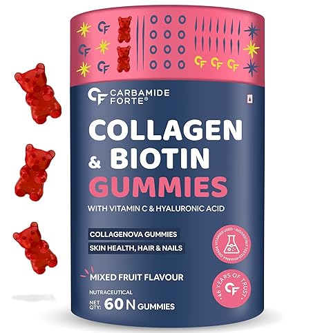 Carbamide Forte Collagen & Biotin Gummies| Collagen Supplements for Women & Men for Skin & Hair - Mixed Fruit Flavour - 60 Gummies