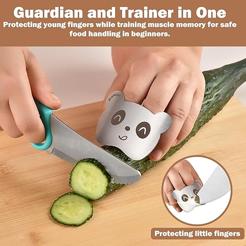Miniatura 2 de ZLemma Protector de dedos para niños para cortar, protector de dedos de acero inoxidable Panda, juego de 4 piezas