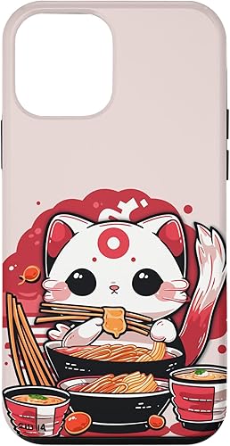 Funda para iPhone 12 mini gato japonés comiendo ramen lindo Kawaii Cat