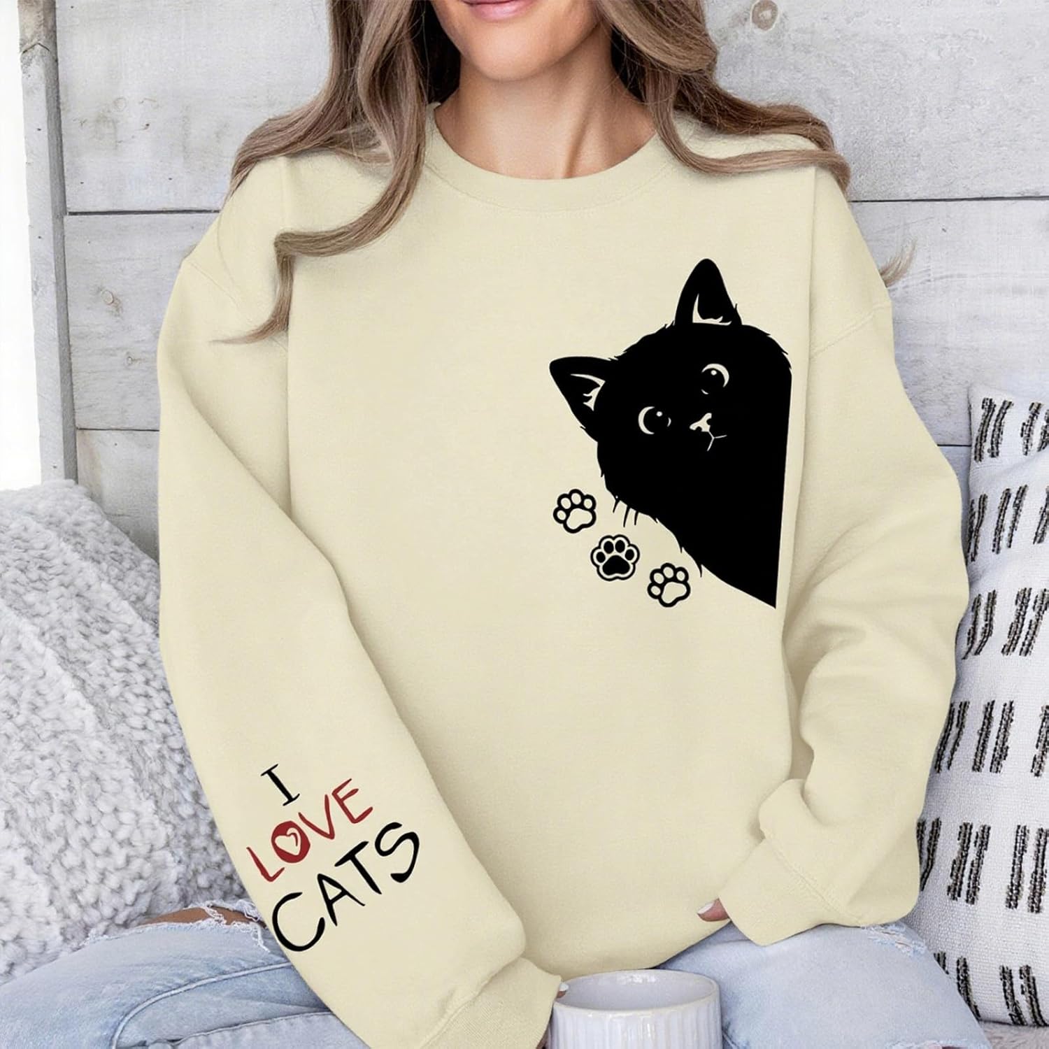 Cat Sweatshirts for Women Funny Graphic Sweatshirt Cute Paw Printed Long Sleeve Shirts Cat Claws Pullover Tops - Image 6