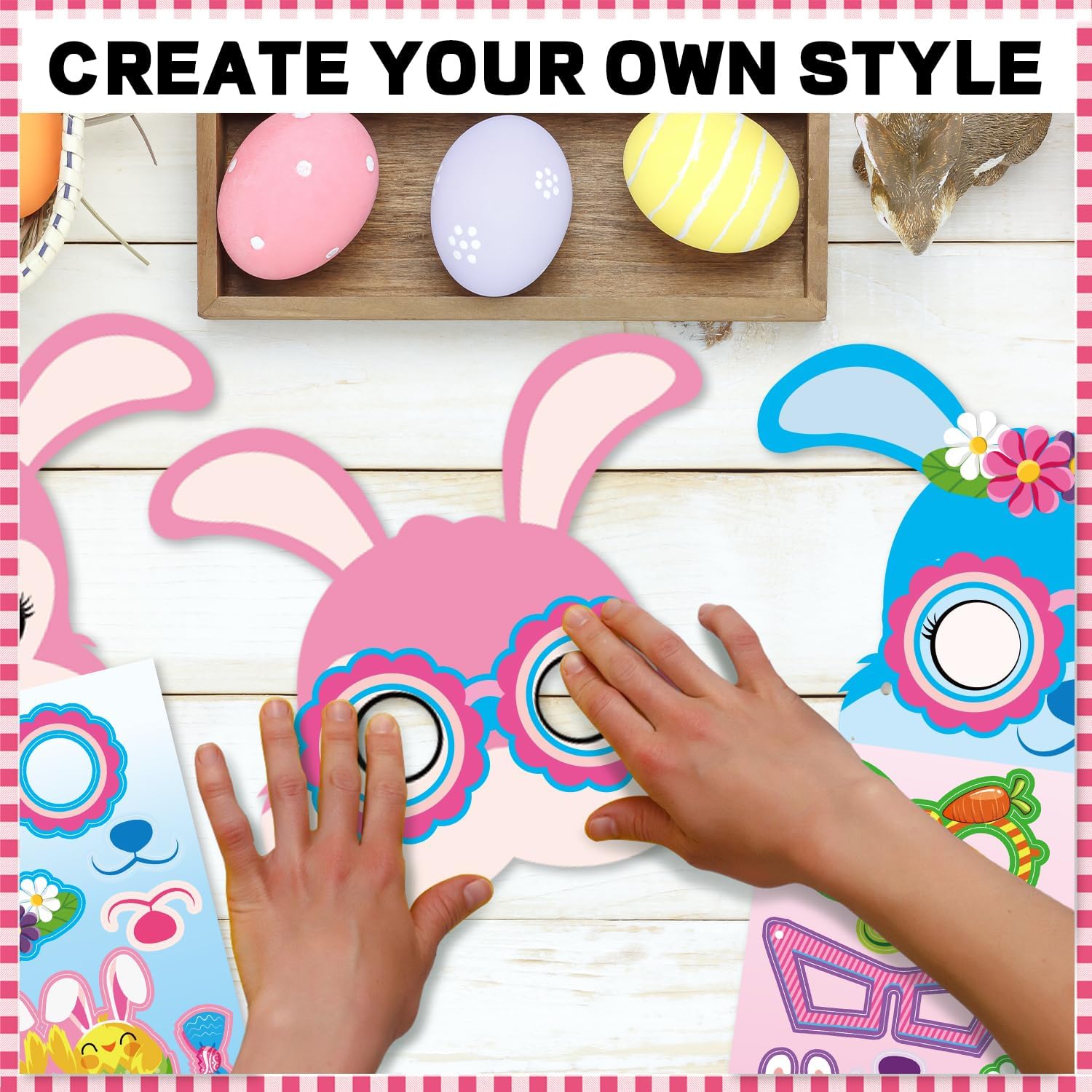 Easter Bunny Mask Craft Kit, 24 Packs DIY Paper Bunny Masks with Stickers for Easter Party, Classroom Activities, Spring Crafts, and Family Fun