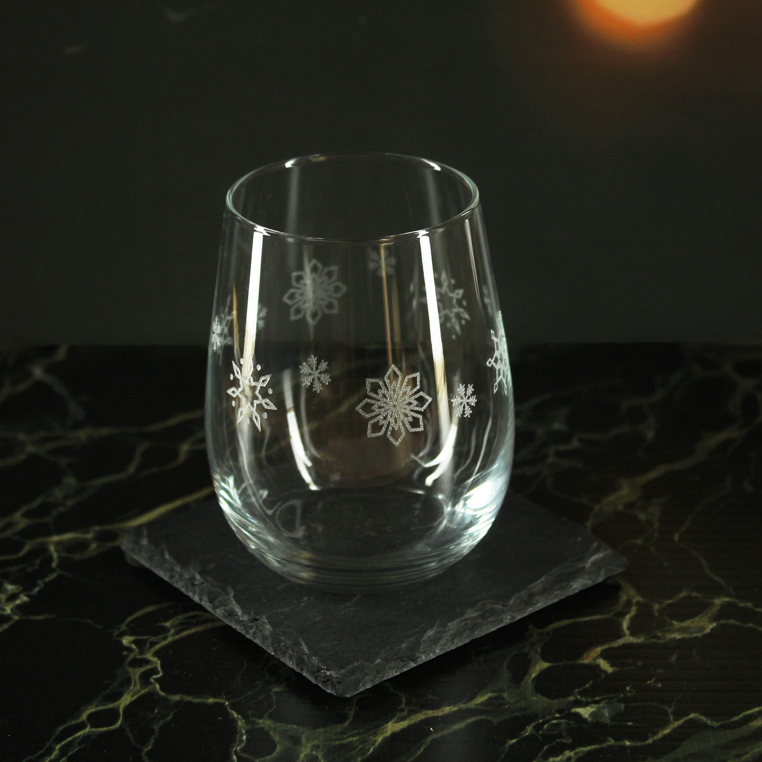 Lot de 6 verres à vin sans pied avec motif flocon de neige gravé, 360 ml, gravés au laser au Royaume-Uni, cadeau de Noël, cadeau pour elle, cadeau pour maman, grand-mère, tante