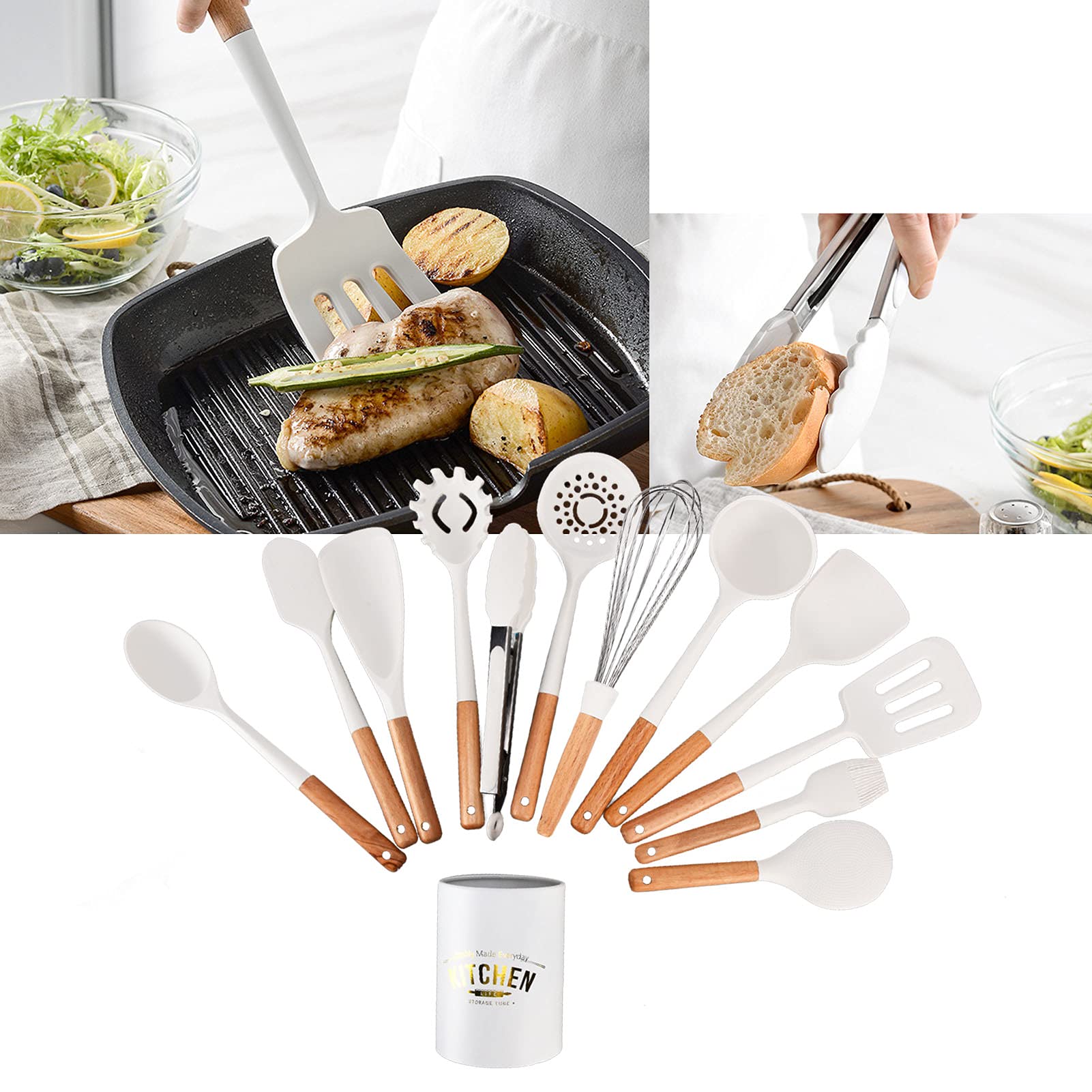 Fdit Kit d'ustensiles de Cuisine antiadhésif en Silicone, Ensemble d'ustensiles de Cuisine en Silicone résistant à la Chaleur pour la Cuisine pour la Cuisson