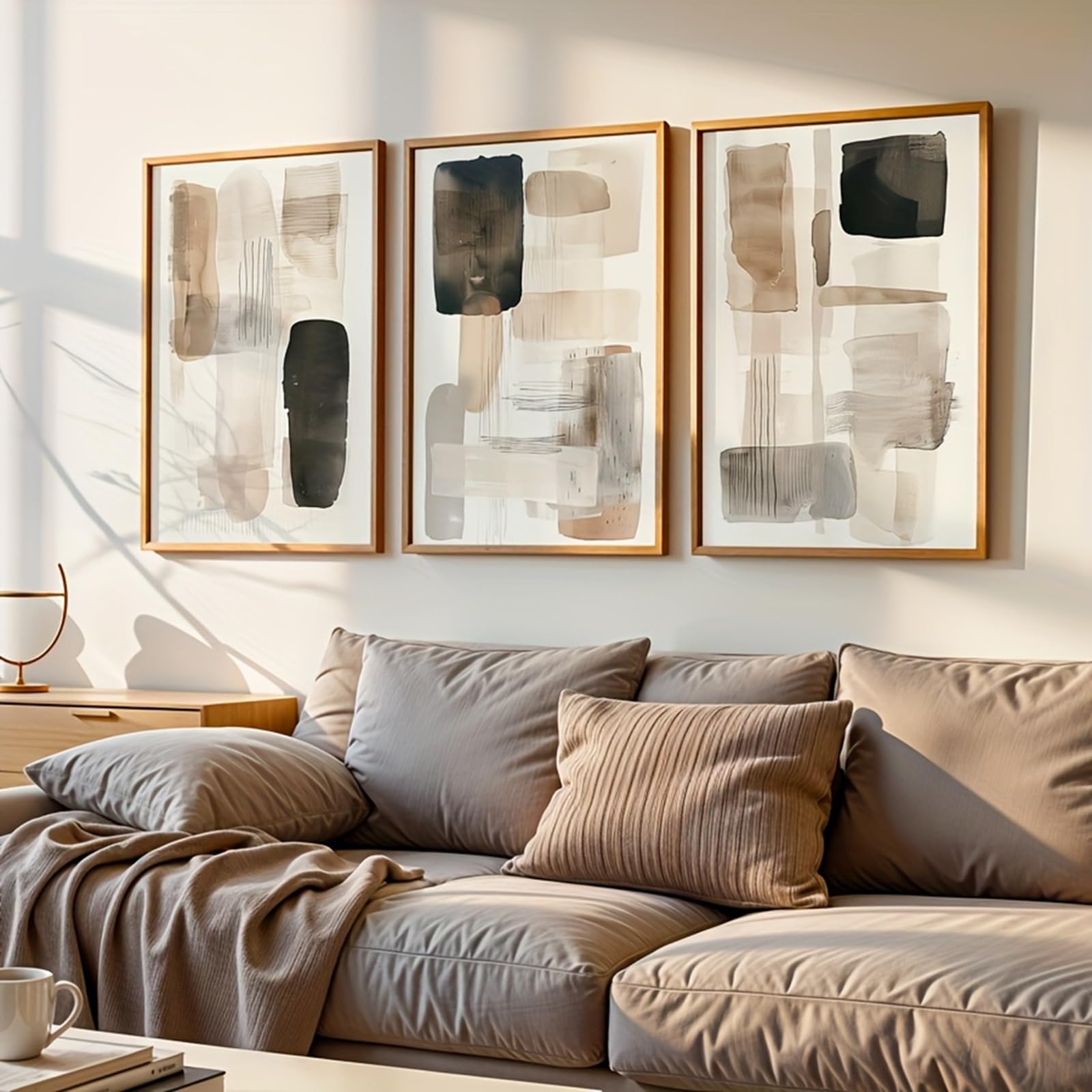 ZBELLO Set of 3 Posters, Black and Beige Abstract Geometric Canvas Prints, Modern Minimalist Art Prints for The Living Room, Bedroom and Home Decor, Unframed (30x40cm)