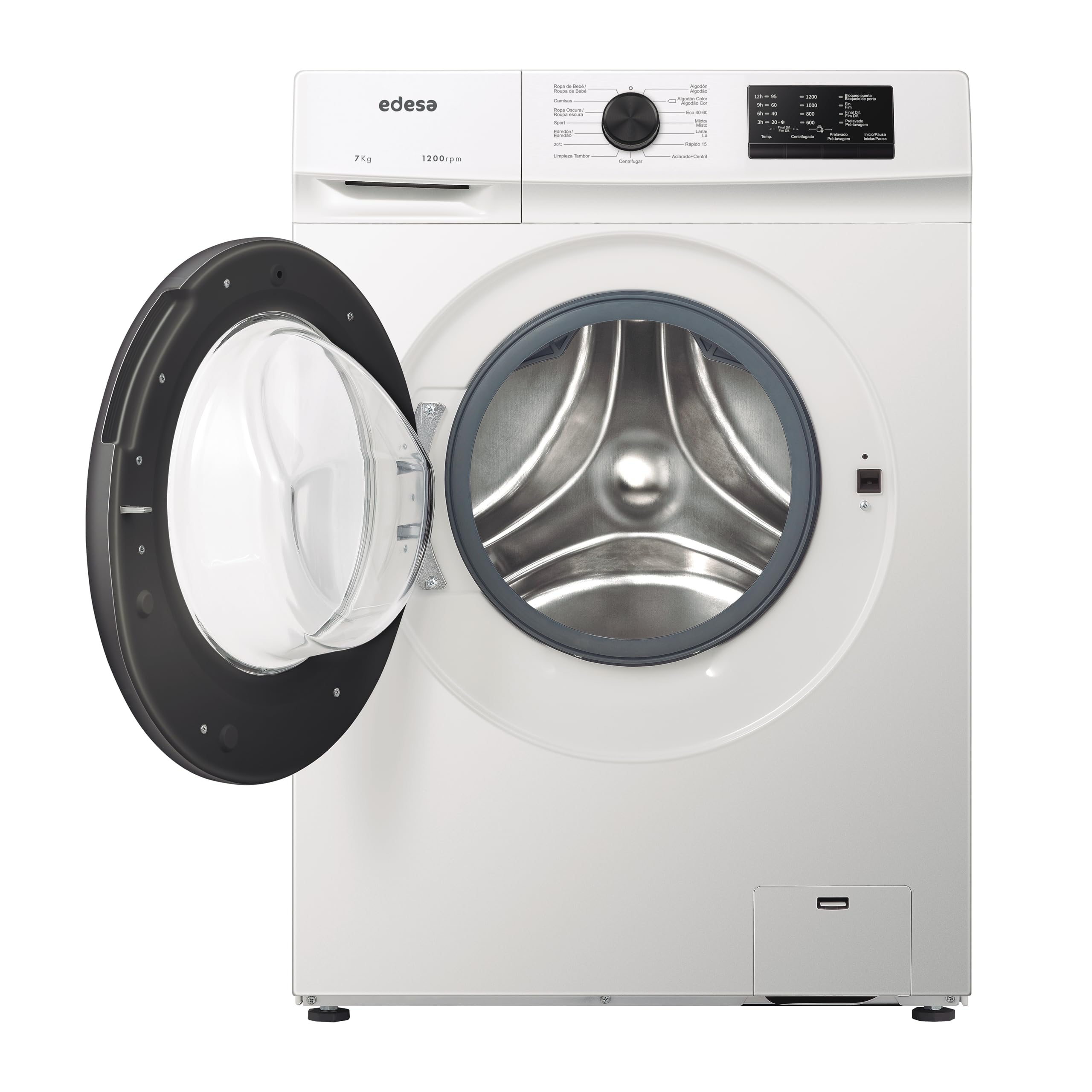 Edesa Lavadora de Libre Instalación EWF-7201 WH Capacidad 7 KG Carga Frontal 15 Programas de Lavado Gran Velocidad 1400 r.p.m Bloqueo Seguridad y Puerta Pantalla LED Color Blanco