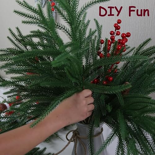 Miniatura 4 de Ramas de pino Norfolk artificiales de 18 pulgadas, tallos de pino sintético de tacto real para decoraciones de Navidad, coronas, guirnaldas, relleno