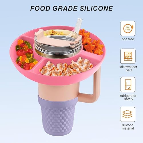 Miniatura 4 de Tazón de aperitivo rosa intenso para taza Stanley, funda de silicona morada para botas, compatible con vaso Stanley Cup Quencher 2.0 de 40 onzas con