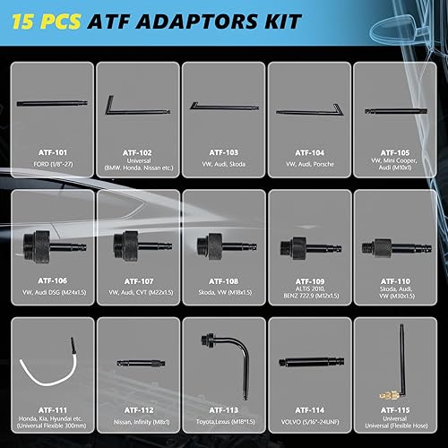 Miniatura 3 de TUFFIOM Kit de bomba de fluido de transmisión de 10 L, extractor de fluido de aceite profesional de 2 vías y sistema de recarga con 15 adaptadores