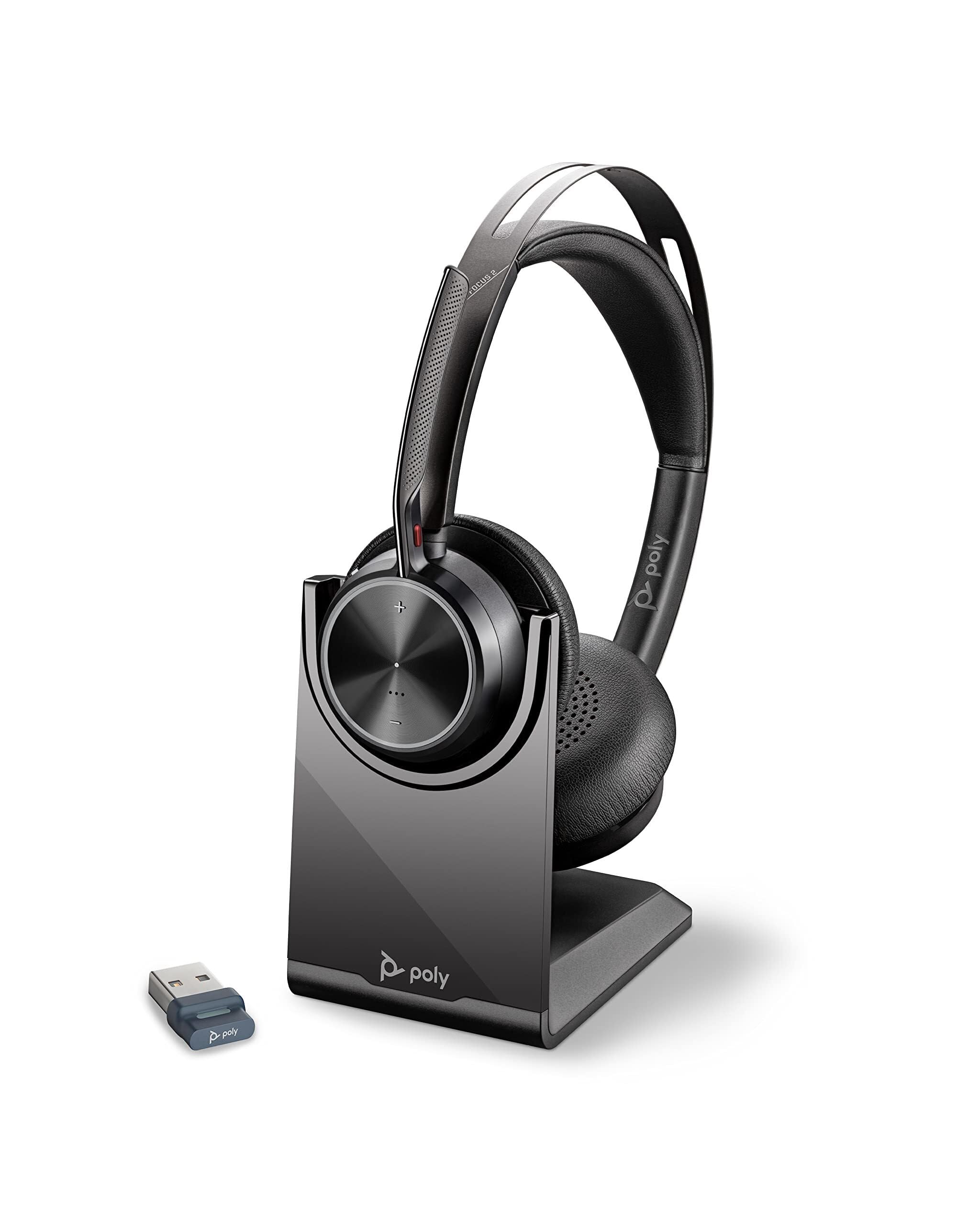 Poly - Voyager Focus 2 UC USB-C Headset with Stand (Plantronics) - Bluetooth Stereo Headset with Boom Mic - USB-C PC/Mac Compatible - Active Noise Canceling - Works with Teams (Certified), Zoom & more