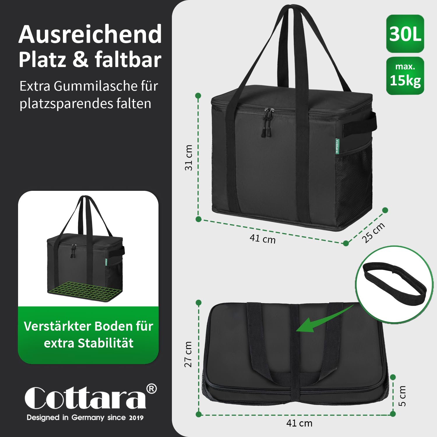 Cottara® Kühltasche Gross 2er Set aus recyceltem Material – Kühltaschen faltbar groß mit verstärktem Boden – Extra Stabil ideal als Einkaufstasche, Isoliertasche, Thermotasche Kühlbox 30l