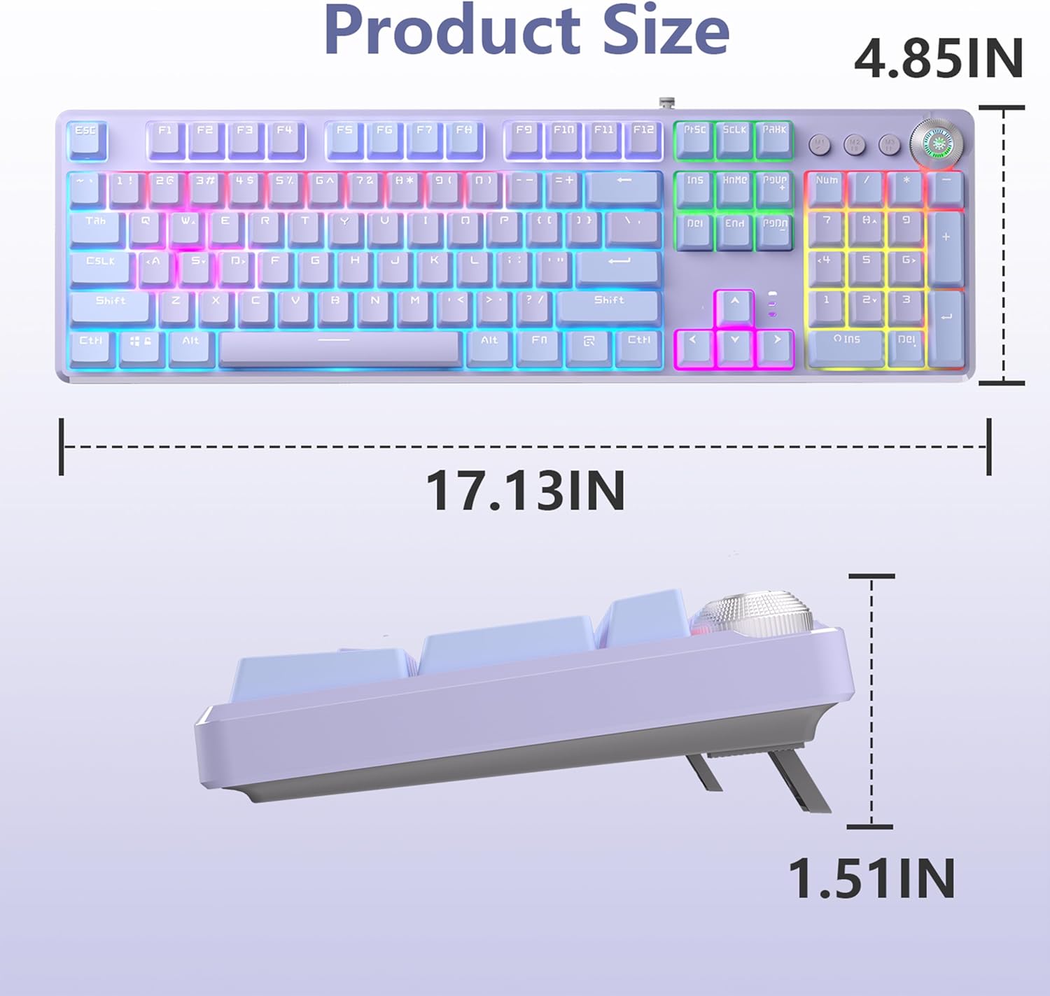 Diagram showing the product dimensions of the AULA F2088 Pro Keyboard.