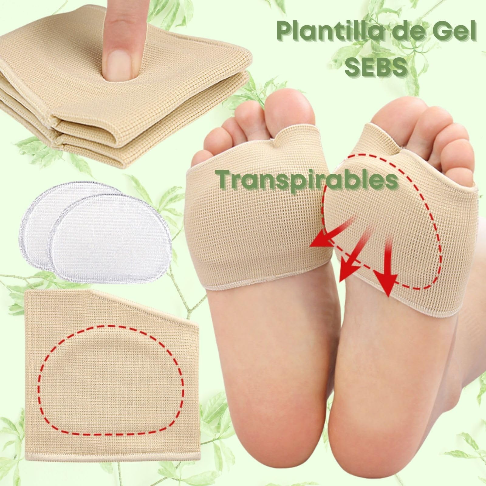 Almohadillas Metatarsianas, 2 Pares Plantillas Metatarsalgia y Almohadillas para Pies con Gel, Protector de Antepié para Reducir Presión al Caminar, Mujer y Hombre. Talla 35-39