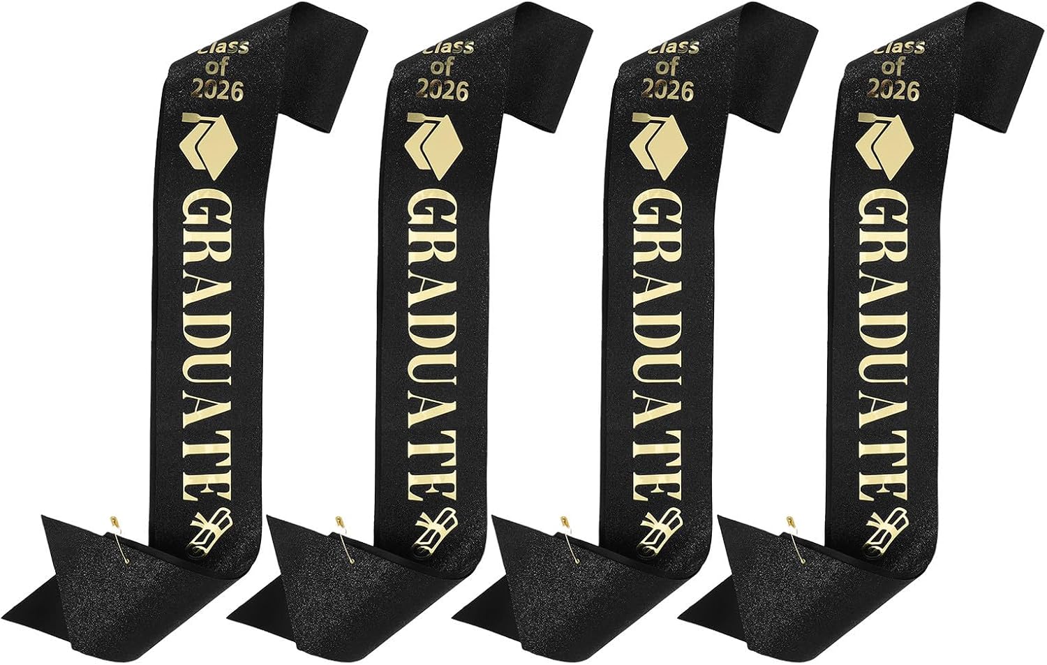 Graduation Sash Universal Fit with Foil Letters 4pcs Black Satin Fabric and Reusable Graduation Party Accessory for Senior Year Celebration and Boys
