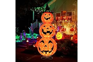Tangkula 3-Stacked Pre-Lit Jack-o'-Lanterns for Your Halloween Porch