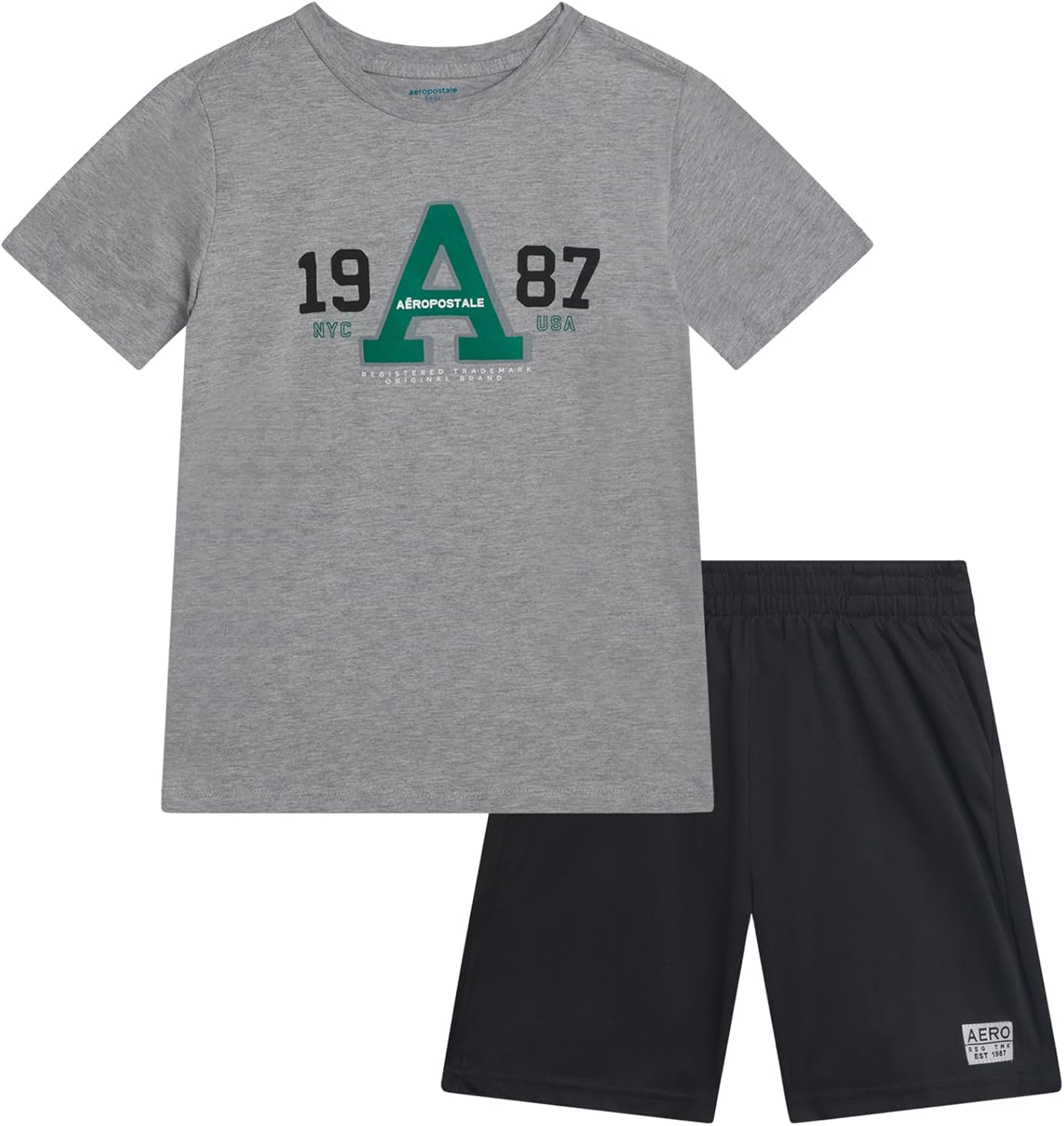 AEROPOSTALE Boys Shorts Set - 2 Piece Athletic Performance Short Sleeve Boys Shirts & Mesh Shorts Activewear Set (Size: 8-12)
