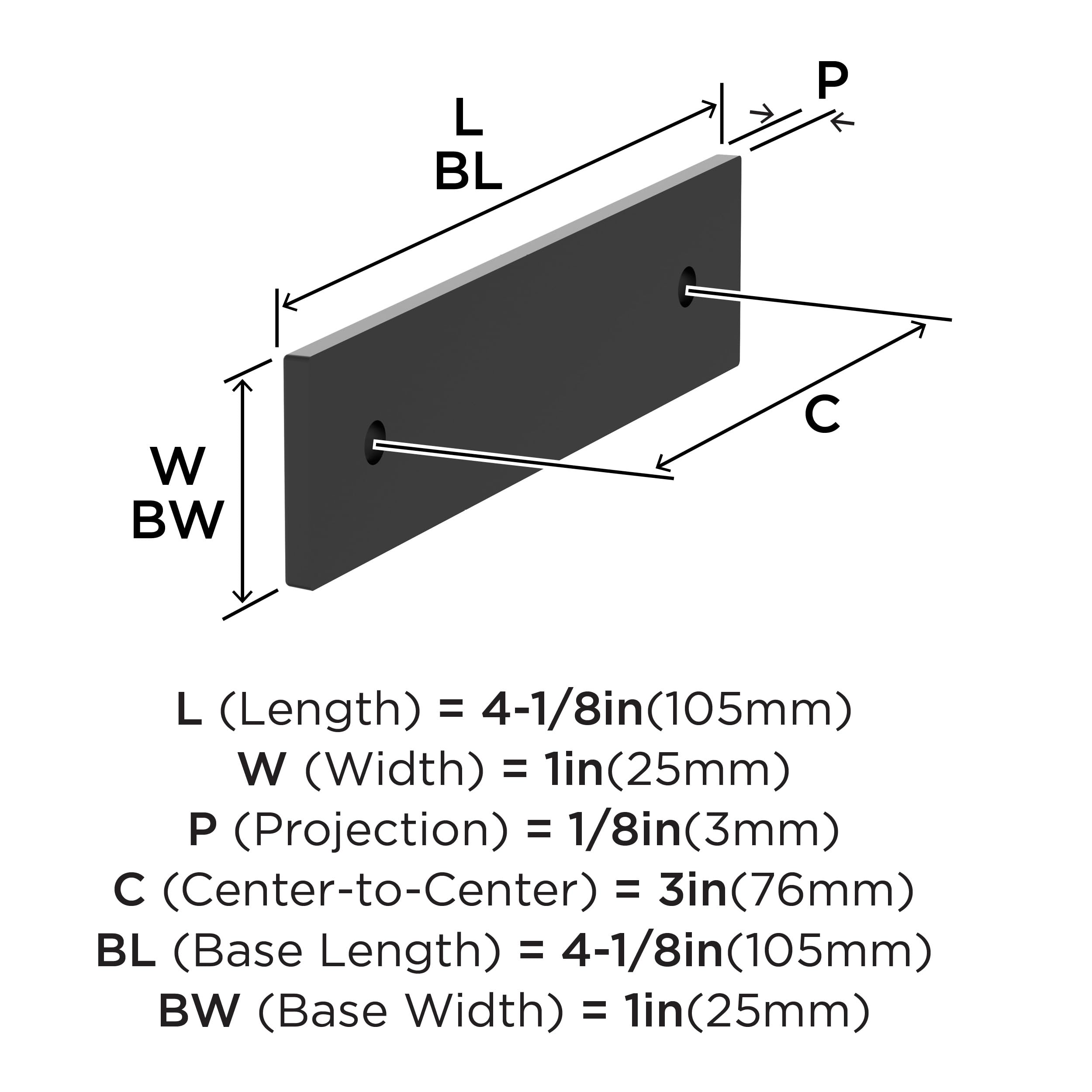 Amerock Ladera Matte Black Backplate - 3" -6 Amerock Ladera Matte Black Backplate - 3" -6