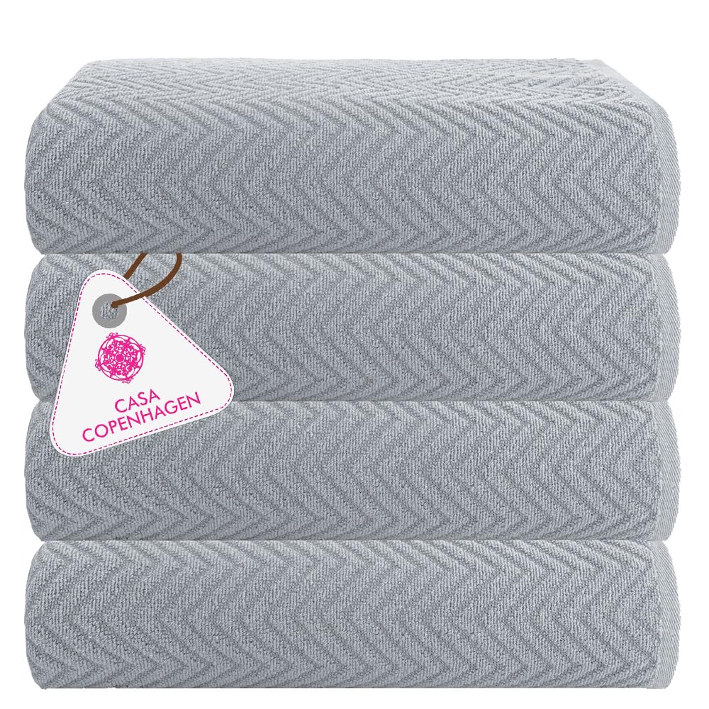CASA COPENHAGEN Wave Textured 4 Pieces Towel Set- Grey Violet, 550 GSM 4 Bath Towel Rough & Tough Use Cotton Towels Gift Set for Bathroom