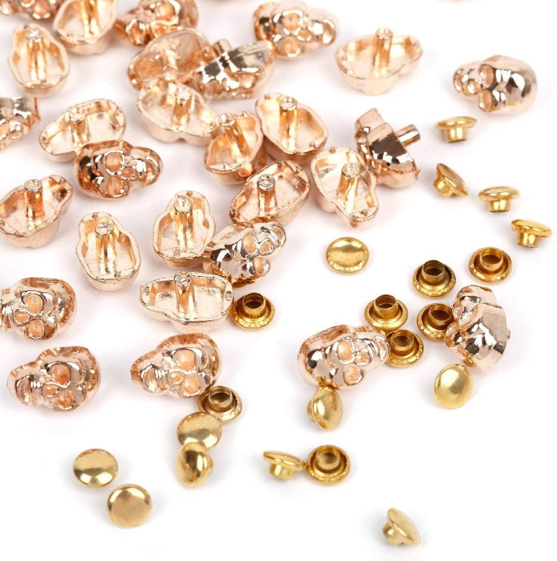 RUBYCA Skull Head Rapid Rivets and Studs, Metal Double Cap Compression Rivets, Speedy Rivets for Fabric Leather Craft Crafting, Gold Color (500 Sets)