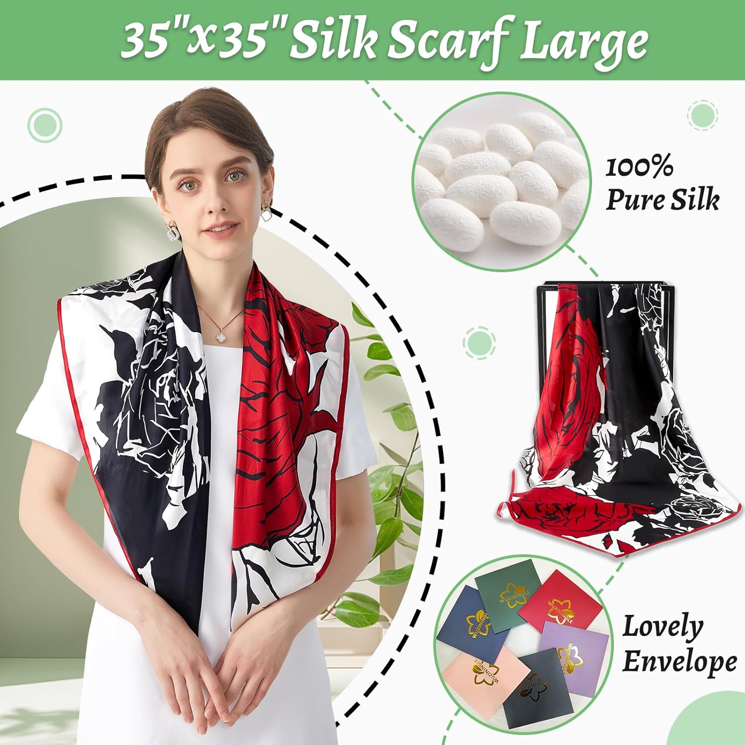 100% Mulberry Silk Head Scarf for Sleeping 35"x35" Square Silk Hair Scarf for Women Lightweight Bandana Large - Image 6