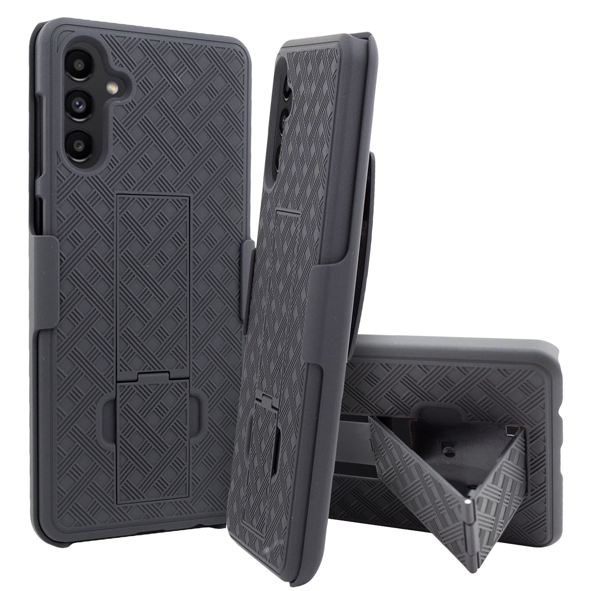 Thousandgear Designed for Samsung Galaxy A13 5G Holster Belt Clip Case with Tempered Glass, Shockproof Heavy Duty Tough Hybrid Case Triple Protective Anti-Shock Resistant Mobile Phone Case (Black)