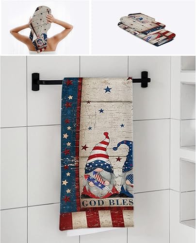 Miniatura 7 de Red Blue Farmhouse Flag Bath Towels for Bathroom Set - Luxury Microfiber Towels Gifts for Women,Quick Dry Beach Kitchen Hand Hair Face Yoga Workout