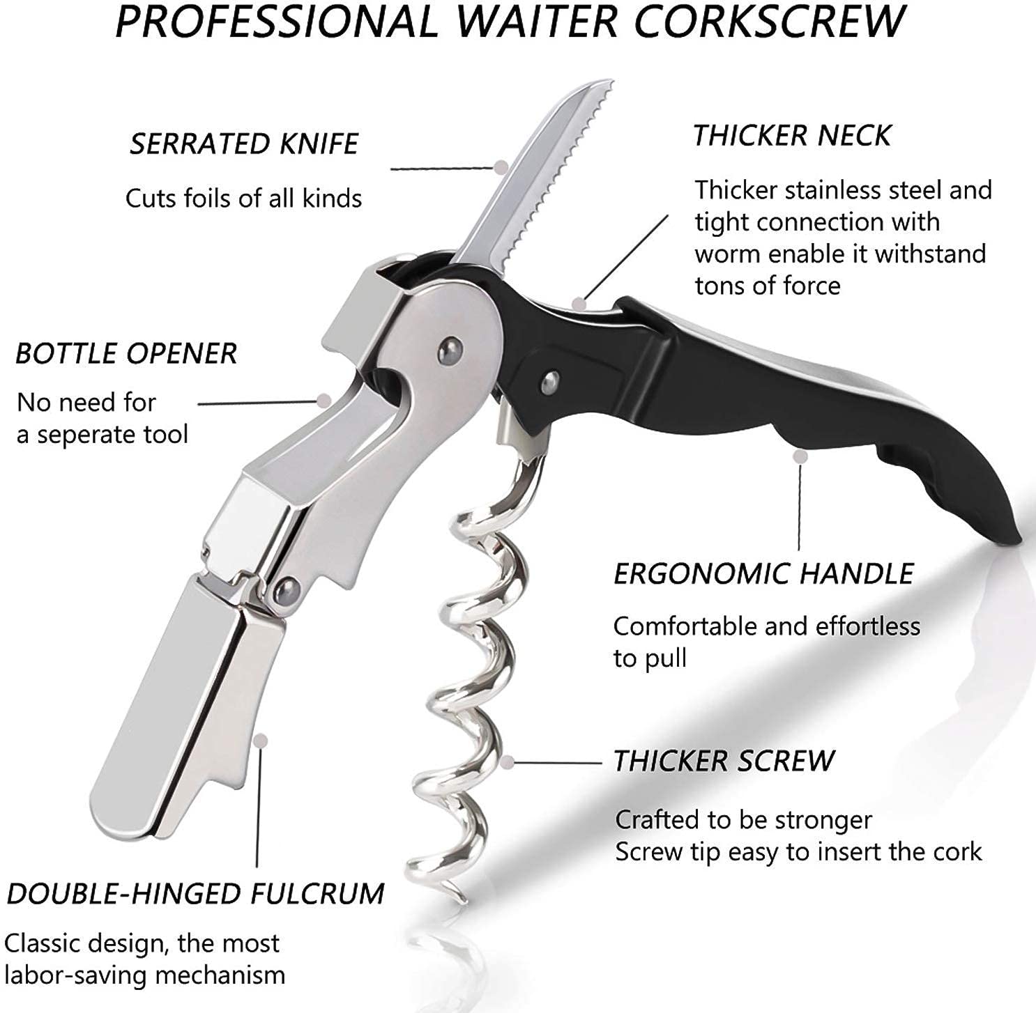Professional Waiter's Corkscrew - Bottle Opener & Foil Cutter -2 Professional Waiter's Corkscrew - Bottle Opener & Foil Cutter -2