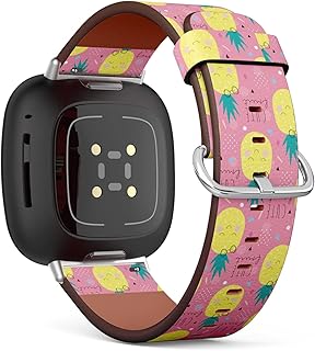 CJBROES Replacement Leather Watch Band, Compatible with Fitbit Versa 3 and Fitbit Sense of Wristband Bracelet Accessory - Pineapple