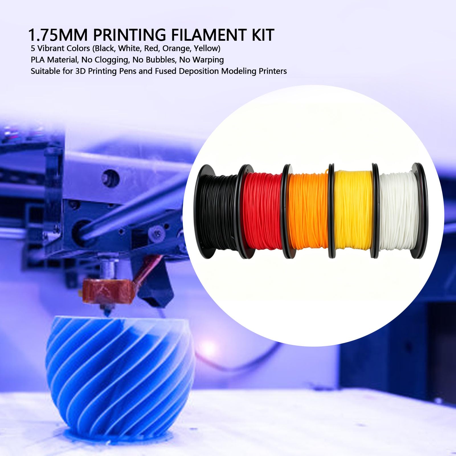 Haofy Paquete de Filamentos PLA 1,75 Mm Multicolor Juego de 5 Filamentos de Impresión con Tolerancia de 0,02 Mm Alimentación Suave sin Burbujas para Principiantes Impresoras 3D Impresión de