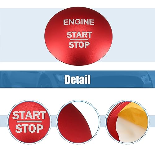 Miniatura 5 de X AUTOHAUX Cubierta del botón de arranque del motor para Mercedes-Benz Clase E 2015 2016, aleación de aluminio roja
