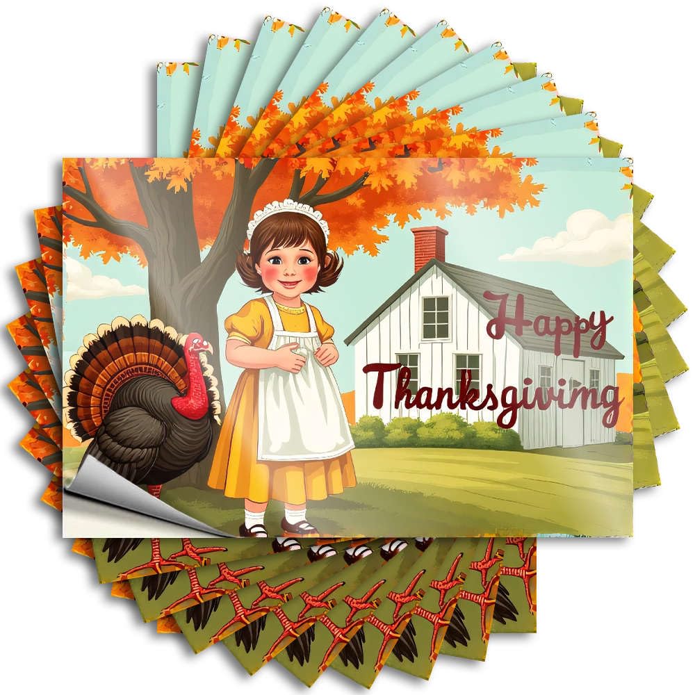 Girl in Yellow Dress with Turkey. Unique Stitch Room Decor - Tattoo Garage Removable Vinyl Decal(12X18CM)