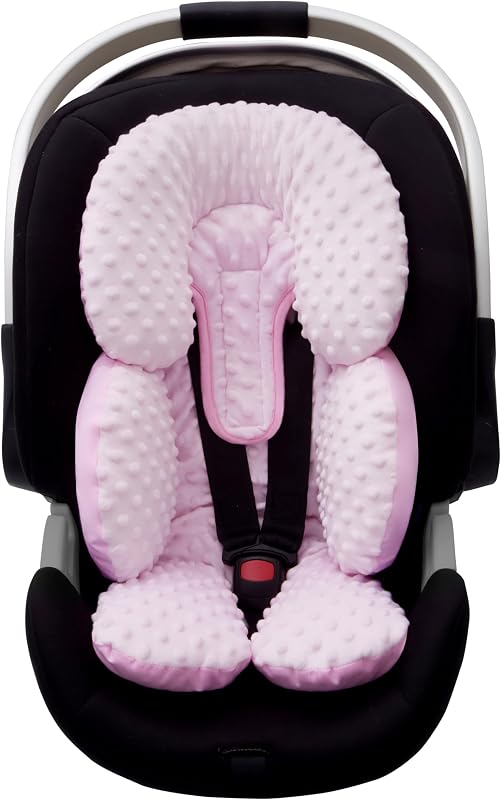 Infant Car Seat Head Neck Body Support, Ultra-Soft Minky and Microfiber Newborn Car Seat Insert, Perfect for Car Seat, Stroller, 2-in-1 Reversible, Girls, Pink